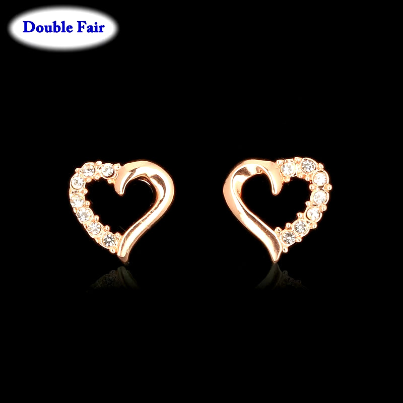 DWE327 Cute Love Heart Crystal Rose Gold Color Stud Earrings Fashion CZ Dimond Jewelry Earings for Women Wholesale Brincos