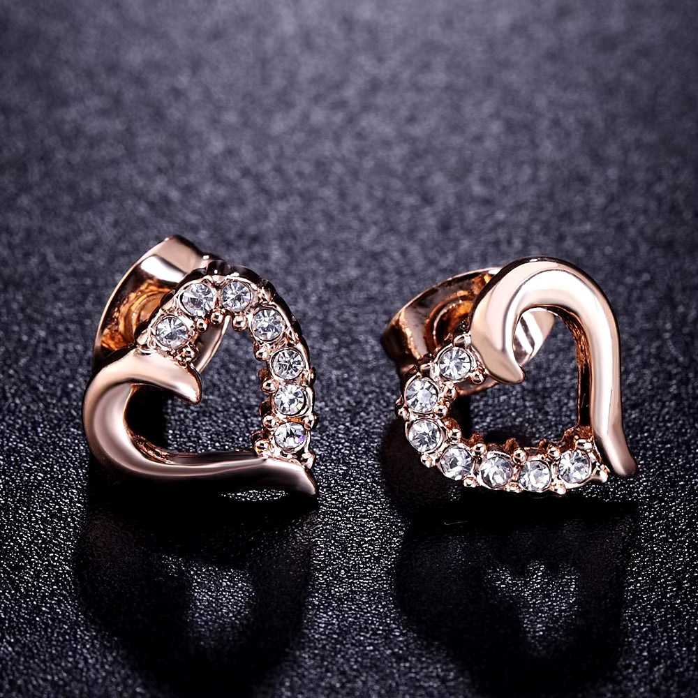 DWE327 Cute Love Heart Crystal Rose Gold Color Stud Earrings Fashion CZ Dimond Jewelry Earings for Women Wholesale Brincos