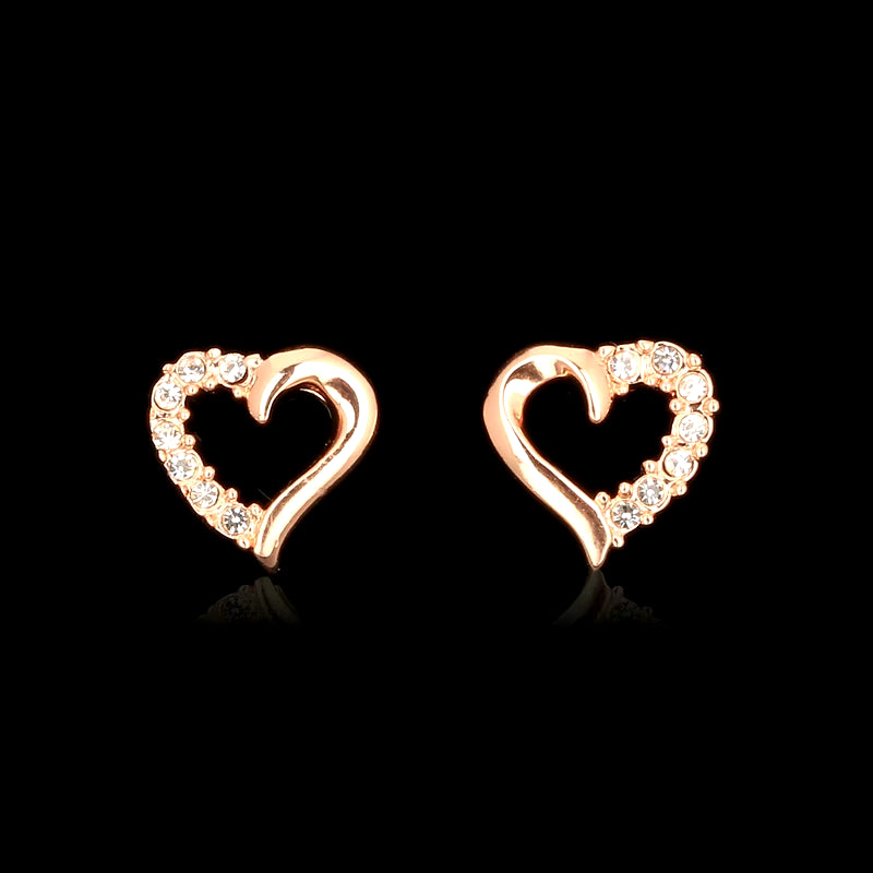 DWE327 Cute Love Heart Crystal Rose Gold Color Stud Earrings Fashion CZ Dimond Jewelry Earings for Women Wholesale Brincos